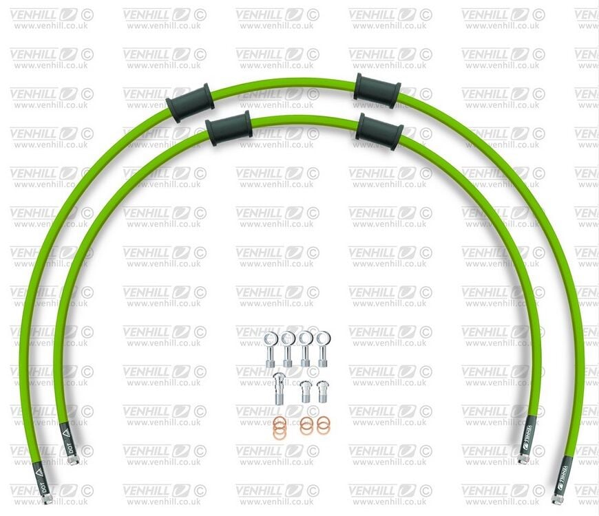 Obrázek produktu CROSSOVER Hadice přední brzdy sada Venhill POWERHOSEPLUS HON-10015FS-GR (2 hadice v sadě) zelené hadice, nerezové koncovky HON-10015FS-GR