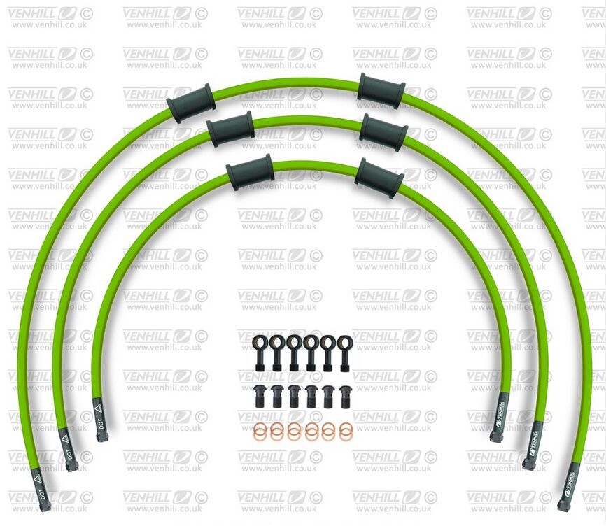 Obrázek produktu STANDARD Hadice přední brzdy sada Venhill POWERHOSEPLUS SUZ-7002FB-GR (3 hadice v sadě) zelené hadice, černé koncovky SUZ-7002FB-GR