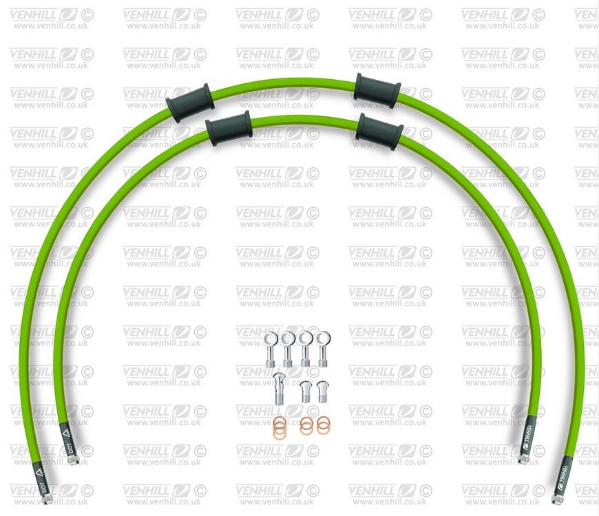 Obrázek produktu RACE Hadice přední brzdy sada Venhill POWERHOSEPLUS YAM-10026F-GR (2 hadice v sadě) zelené hadice, chromové koncovky YAM-10026F-GR