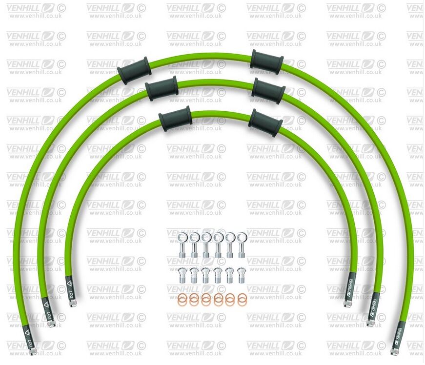 Obrázek produktu STANDARD Hadice přední brzdy sada Venhill POWERHOSEPLUS YAM-12003F-GR (3 hadice v sadě) zelené hadice, chromové koncovky YAM-12003F-GR