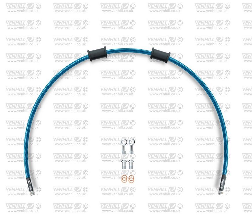Obrázek produktu Hadice přední brzdy sada Venhill POWERHOSEPLUS HON-1010F-TB (1 hadice v sadě) průhledně modré hadice, chromové koncovky HON-1010F-TB