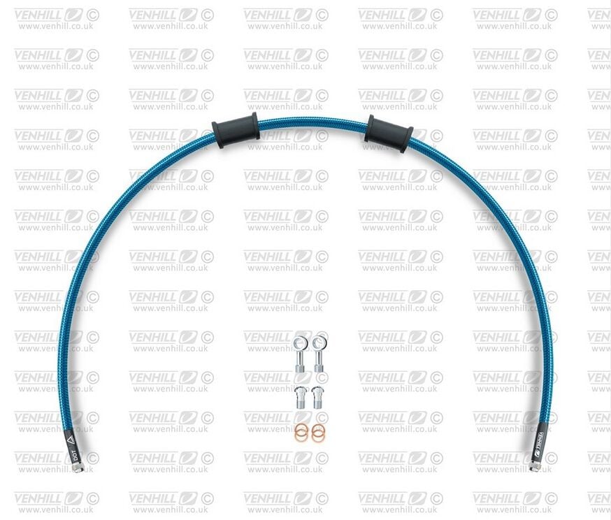 Obrázek produktu Hadice přední brzdy sada Venhill POWERHOSEPLUS HON-2009F-TB (1 hadice v sadě) průhledně modré hadice, chromové koncovky HON-2009F-TB