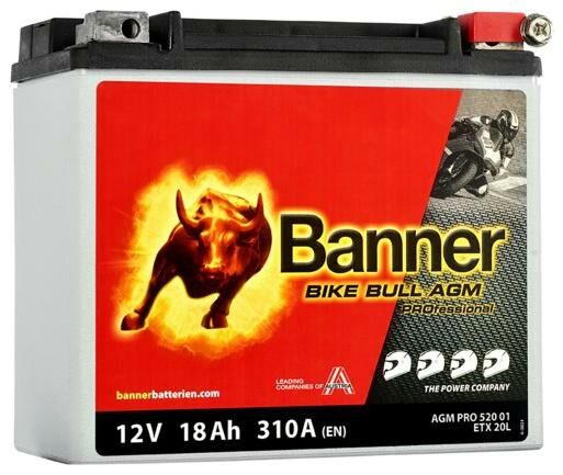 Obrázek produktu baterie 12V, ETX 20L, 18Ah, 310A, BANNER Bike Bull AGM PRO 175x88x155 AGMPRO 520 01