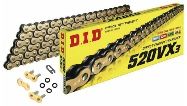 Obrázek produktu řetěz 520VX2, D.I.D. - Japonsko (barva černo-zlatá, 112 článků vč. spojky ZJ)
