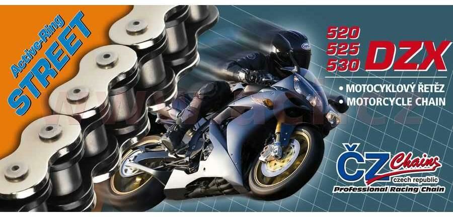 Obrázek produktu řetěz 525DZX, ČZ - ČR (barva černá, 96 článků vč. nýtovací spojky RIVET)