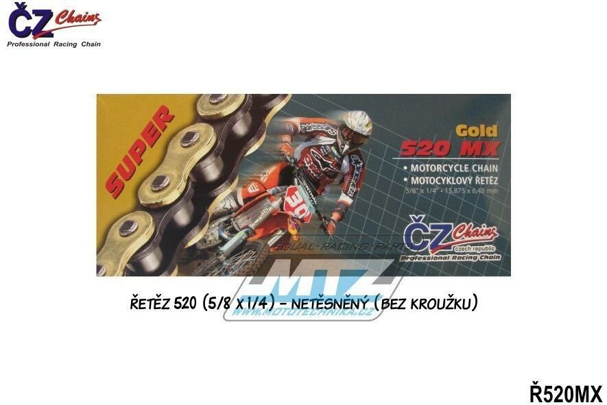 Obrázek produktu Řetěz ČZ 520 MX (120čl) - netěsněný/ bezkroužkový (zlatý)