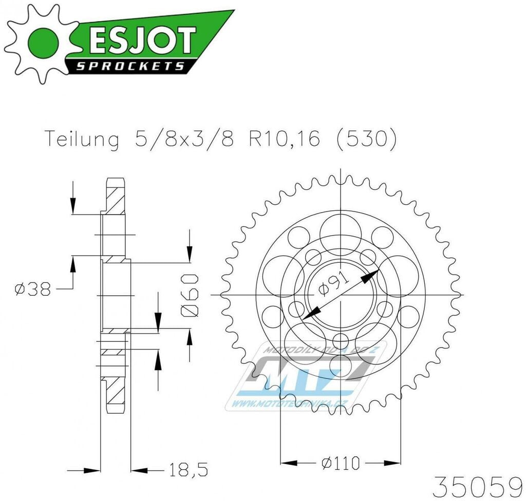 Obrázek produktu Rozeta ocelová (převodník) 35059-40zubů ESJOT 50-35059-40 - Ducati 1200 Multistrada (S) / 11-16 + 1260 Multistrada ABS Pikes Peak / 18-20 50-35059-40