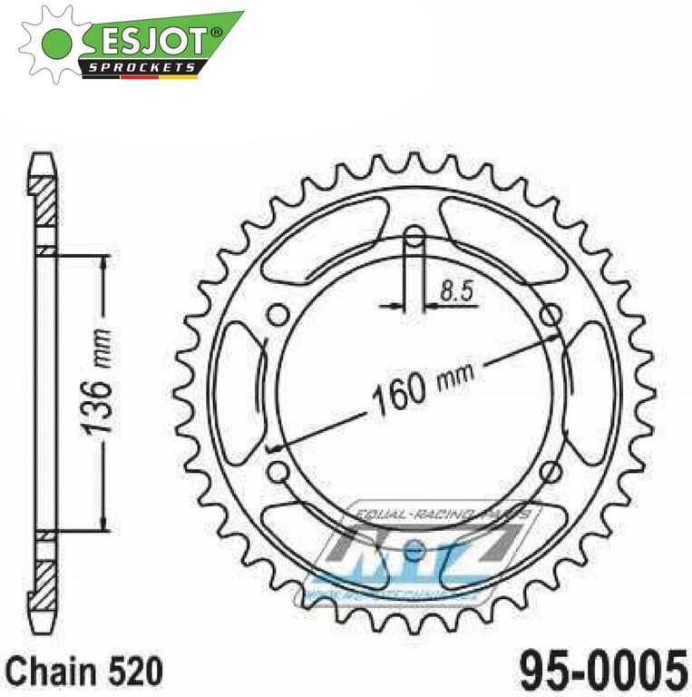 Obrázek produktu Rozeta ocelová (převodník) 0005-45zubů ESJOT 50-32050-45 - Aprilia 650 Pegaso / 92-04 + Moto 6.5 + 350ETX+125ETX+125MX + BMW F650 / 94-07 + F650 Funduro / 96-00 + F650ST Strada / 98-00 + F650 Dakar +  95-0005-45-ES