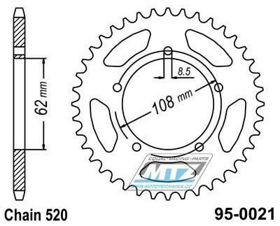 Obrázek produktu Rozeta ocelová (převodník) 0021-40zubů MTZ - Aprilia 125 Pegaso / 89-99 + 125 Tuareg Wind / 90-92 95-0021-40