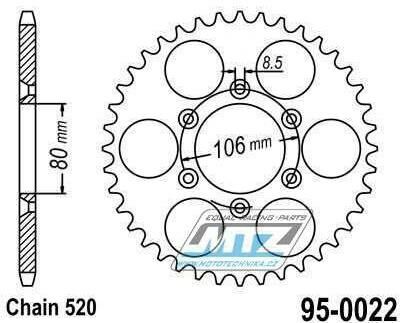 Obrázek produktu Rozeta ocelová (převodník) 0022-49zubů MTZ - Aprilia 125RX+125R / 90-93 + RX125 / 93-97 + 125RX / 00-12 + 125 Tuareg Rally / 89-93 + Aprilia 125MX / 04-07 + 125SX / 08-12 95-0022-49