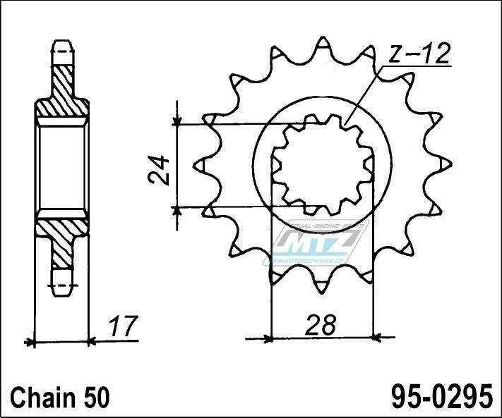 Obrázek produktu Kolečko řetězové (pastorek) 0295-16zubů MTZ - Honda CBR500F + CBR600F + CBR600F Hurricane + CBR600SJR 95-0295-16