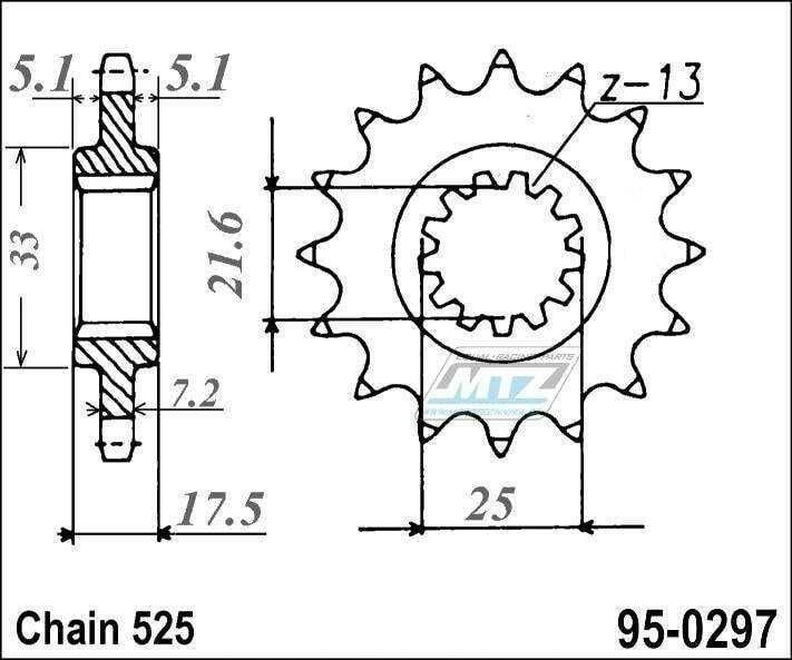 Obrázek produktu Kolečko řetězové (pastorek) 0297-16zubů MTZ - Honda CB1 + CB400F Super Four + CB400 Super Four H-VTEC + CBR400RRJ + CBR400RRK + CBR400RR Gull - Arm + VFR400R3 + CB500 + CB500 Cup + CBF500 95-0297-16