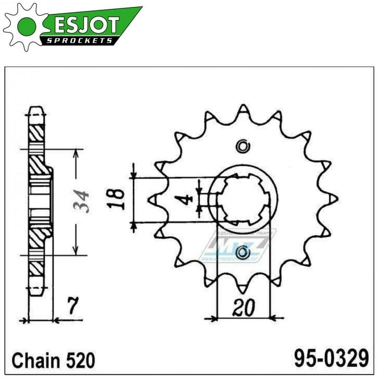 Obrázek produktu Kolečko řetězové (pastorek) 0329-12zubů ESJOT 50-32023-12 - Honda TLM200R + TLR200D + TLM220R + CA125S Rebel + MBX125FE + MBX125 + MTX125R + NS125F + NS125R + NSR125F 95-0329-12-ES