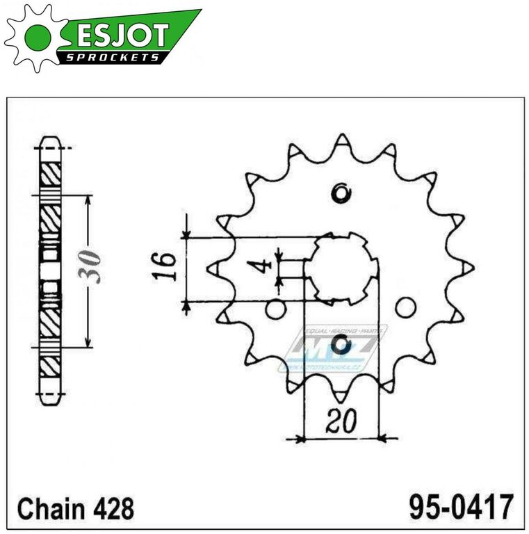 Obrázek produktu Kolečko řetězové (pastorek) 0417-14zubů ESJOT 50-15015-14 - Kawasaki AR125LC + KMX125A + KMX200A + KE100A + BN125A Eliminator + KDX125SR (ej-50-15015)