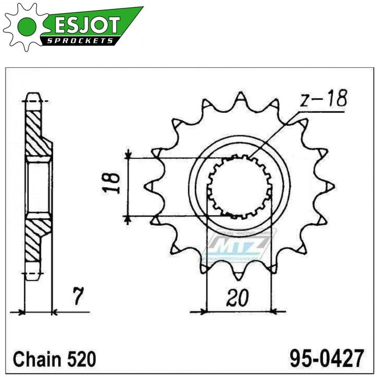 Obrázek produktu Kolečko řetězové (pastorek) 0427-12zubů ESJOT 50-32062-12S - Suzuki RM125+RMZ250 + RM100+PE175+RS175