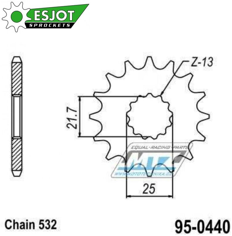 Obrázek produktu Kolečko řetězové (pastorek) 0440-15zubů ESJOT 50-27001-15 - Suzuki GSXR1100 + RF900R (ej-50-27001)