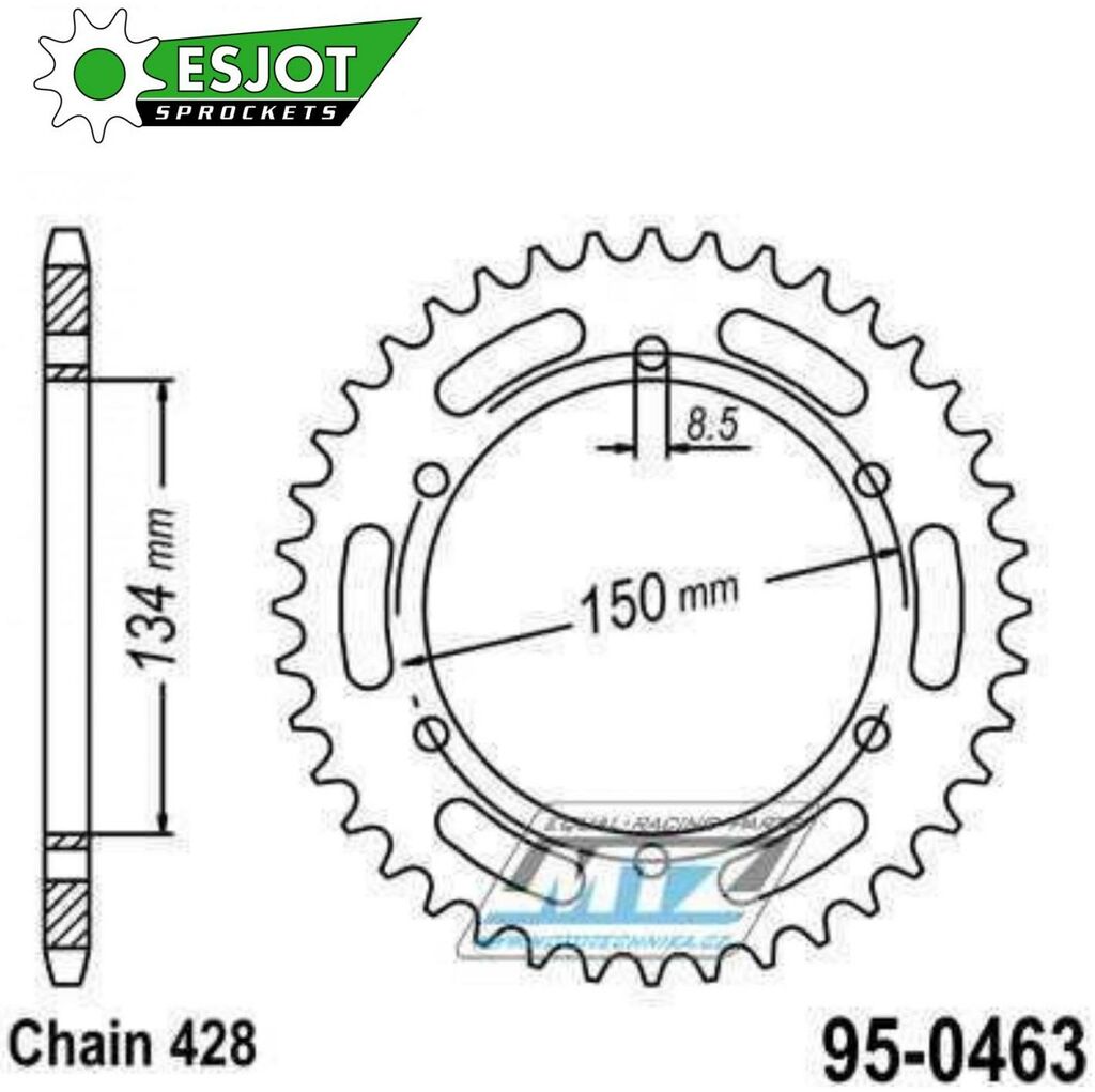 Obrázek produktu Rozeta ocelová (převodník) 0463-48zubů ESJOT 50-15018-48 - Kawasaki KMX125 / 86-03 + KMX200 / 88-92 95-0463-48-ES