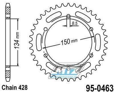 Obrázek produktu Rozeta ocelová (převodník) 0463-50zubů MTZ - Kawasaki KMX125 / 86-03 + KMX200 / 88-92 95-0463-50