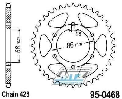 Obrázek produktu Rozeta ocelová (převodník) 0468-46zubů MTZ - Kawasaki BN125 Eliminator + AR125+AX125 Athlete + Modenas 125 Kristar+135 GT+135 X-Cite