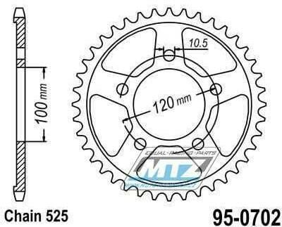 Obrázek produktu Rozeta ocelová (převodník) 0702-41zubů MTZ - Aprilia 750 Dorsoduro + 750 Dorsoduro Factory + 850 Mana + 900 Dorsoduro ABS + 900 Shiver ABS + 1000RSV R + 1000 Tuono R Racing + 1200 Dorsoduro 95-0702-41