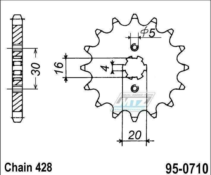 Obrázek produktu Kolečko řetězové (pastorek) 0710-15zubů MTZ - Cagiva 125 SXT Aletta Rossa WSX Trail / 83-87 + WSX125 95-0710-16