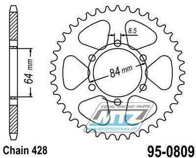 Obrázek produktu Rozeta ocelová (převodník) 0809-49zubů MTZ - Suzuki DR125+DR125SE + RM100+RM125 + TC100+TF100+TM100+TF125 + TS100+TS125+TM125+DS125 + Kreidler 125DT Supermoto + Yuki 125 95-0809-49