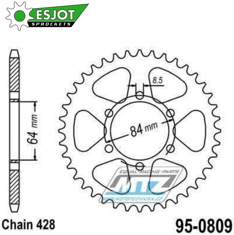 Obrázek produktu Rozeta ocelová (převodník) 0809-51zubů ESJOT 50-15019-51 - Suzuki DR125+DR125SE + RM100+RM125 + TC100+TF100+TM100+TF125 + TS100+TS125+TM125+DS125 + Kreidler 125DT Supermoto + Yuki 125 95-0809-51-ES