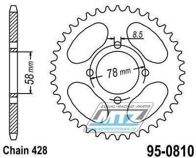 Obrázek produktu Rozeta ocelová (převodník) 0810-50zubů MTZ - Suzuki B120 + GN125 + GS125 + GT125 + RG80 + TU125 XT + Kawasaki KC100 + KH125A + HMZ GS125 + 125 V2 Chopper + Hyosung 125 Cruise II + GA125 Cruise II + 12 95-0810-50