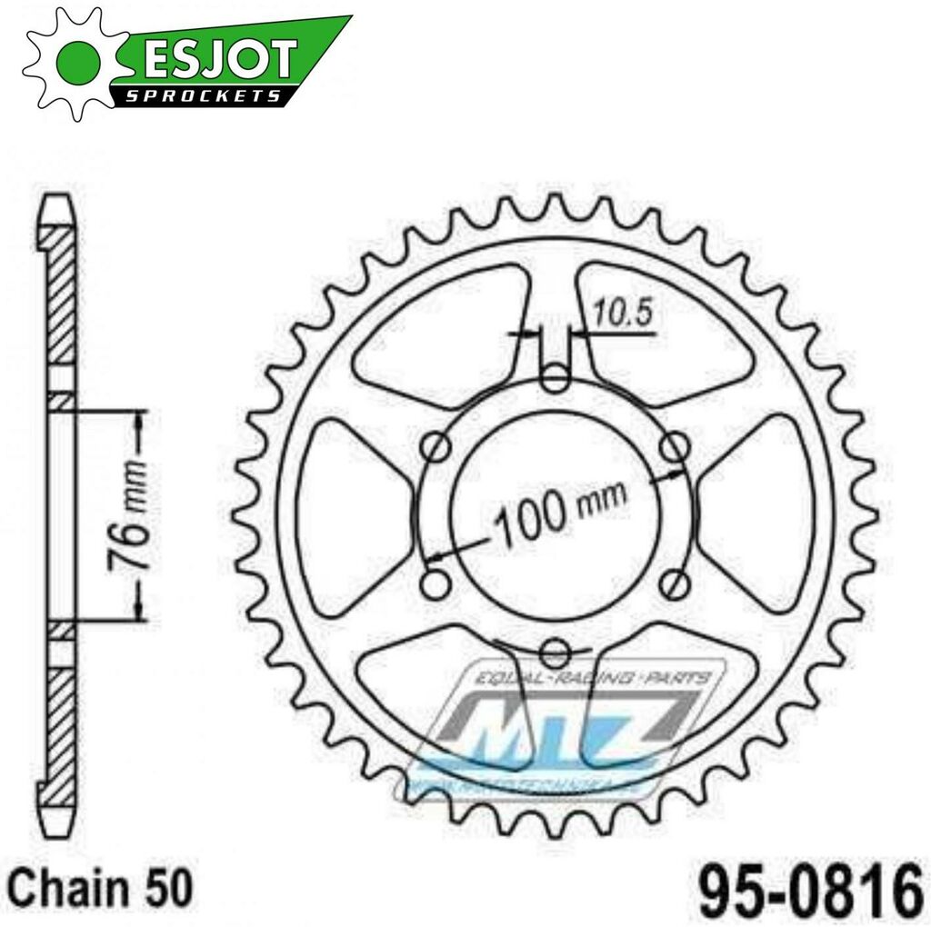 Obrázek produktu Rozeta ocelová (převodník) 0816-43zubů ESJOT 50-35043-43 - Suzuki GS550 + GR650 + GS650 + GT750 + GSF1200 Bandit + GSX400 + GSX550 + GSX750 + GSX1100 + GSXR750 + GSXR1100 + RF900R 95-0816-43-ES