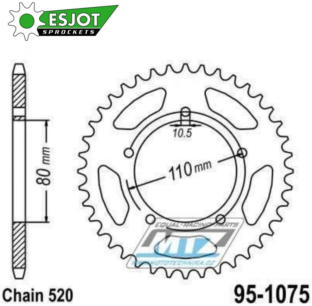 Obrázek produktu Rozeta ocelová (převodník) 1075-41zubů ESJOT 50-32008-46 - Kymco 250 Venox / 04-09 95-1075-41-ES