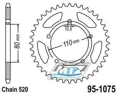 Obrázek produktu Rozeta ocelová (převodník) 1075-44zubů MTZ - Kymco 250 Venox / 04-09 95-1075-44