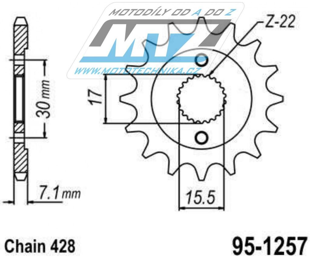 Obrázek produktu Kolečko řetězové (pastorek) 1257-14zubů MTZ - Honda CR80RG + CR80R + CR80R2 Expert + CR85RB Expert 95-1257-14