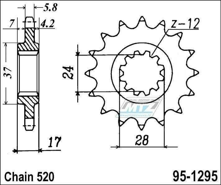 Obrázek produktu Kolečko řetězové (pastorek) 1295-15zubů MTZ - Honda CBR600F / 91-98 95-1295-15