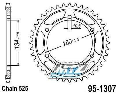 Obrázek produktu Rozeta ocelová (převodník) 1307-45zubů MTZ - Honda CBR600F / 01-07 + CBR600FS Sport / 01-02 + CBR600R / 09-20 + CBR600RA + CBR600RR / 03-20 95-1307R-45