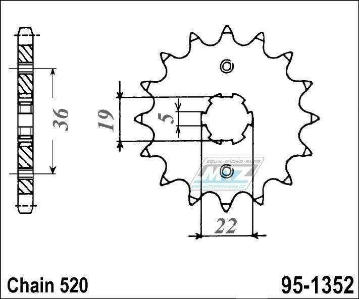 Obrázek produktu Kolečko řetězové (pastorek) 1352-13zubů MTZ - Honda TR250R+TRX300X + TRX250EX Fourtrax+TRX300EX Sporttrax / 93-08 + TRX250X / 86-92 + ATC200+ATC200X + Adly 300 / 00-10 95-1352-13