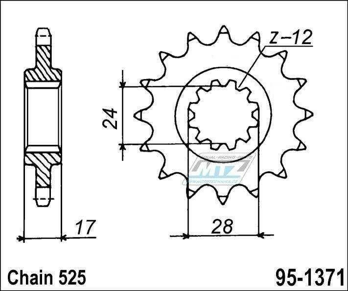 Obrázek produktu Kolečko řetězové (pastorek) 1371-15zubů MTZ - Honda CB600F Hornet + CB600S F2 Hornet + CBF600 + CBR600F 95-1371-15