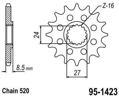 Obrázek produktu Kolečko řetězové (pastorek) 1423-16zubů MTZ - Suzuki GSXR1000 / 09-16 + GSX-R1000 95-1423-16