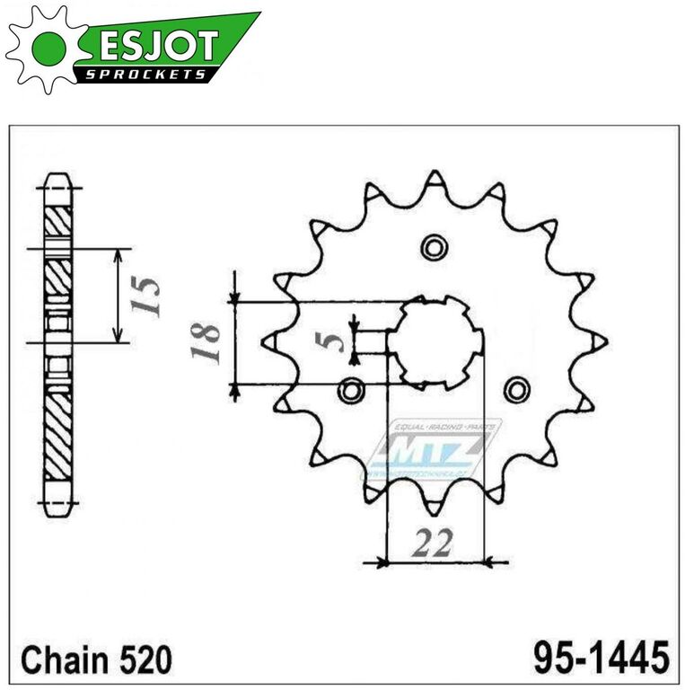 Obrázek produktu Kolečko řetězové (pastorek) 1445-13zubů ESJOT 50-32061-13S - Kawasaki KX125 / 94-08 + Suzuki LT250E+LT250F 95-1445-13-ES