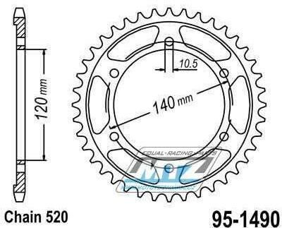 Obrázek produktu Rozeta ocelová (převodník) 1490-42zubů MTZ - Kawasaki EN500 Vulcan + W800 + W800 Special Edition + ZX4 + ZR400 Xanthus + ZX6R + Suzuki GSXR750 SRAD + GSX-R750 Fuel Injection + Honda NSR250RR 95-1490-42