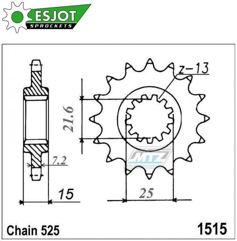 Obrázek produktu Kolečko řetězové (pastorek) 1515-15zubů ESJOT 50-29016-15 - Kawasaki ZRX400 + ZX6R Ninja 95-1515-15-ES