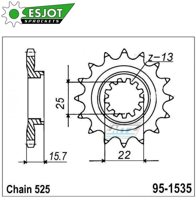 Obrázek produktu Kolečko řetězové (pastorek) 1535-15zubů ESJOT 50-29024-15 - Kawasaki ZZR600 + ZX6R Ninja (es-50-29024)