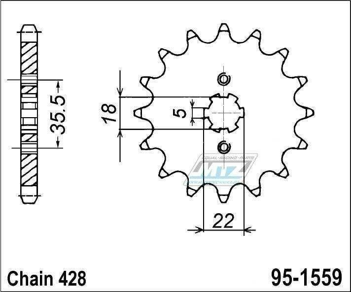 Obrázek produktu Kolečko řetězové (pastorek) 1559-14zubů MTZ - Yamaha TW125 + YS125 + TW200 + TW225