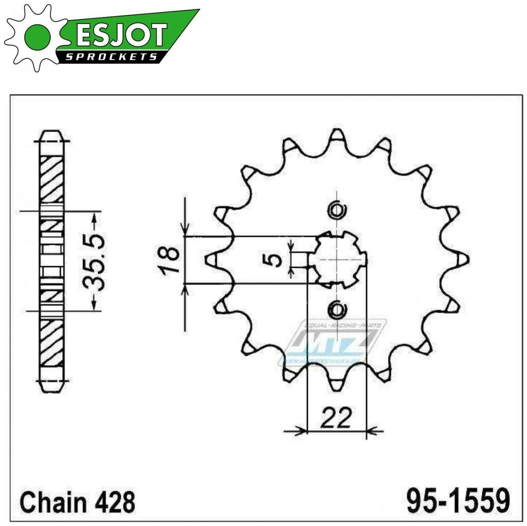 Obrázek produktu Kolečko řetězové (pastorek) 1559-14zubů ESJOT 50-15030-14 - Yamaha TW125 + YS125 + TW200 + TW225 (es-50-15030)