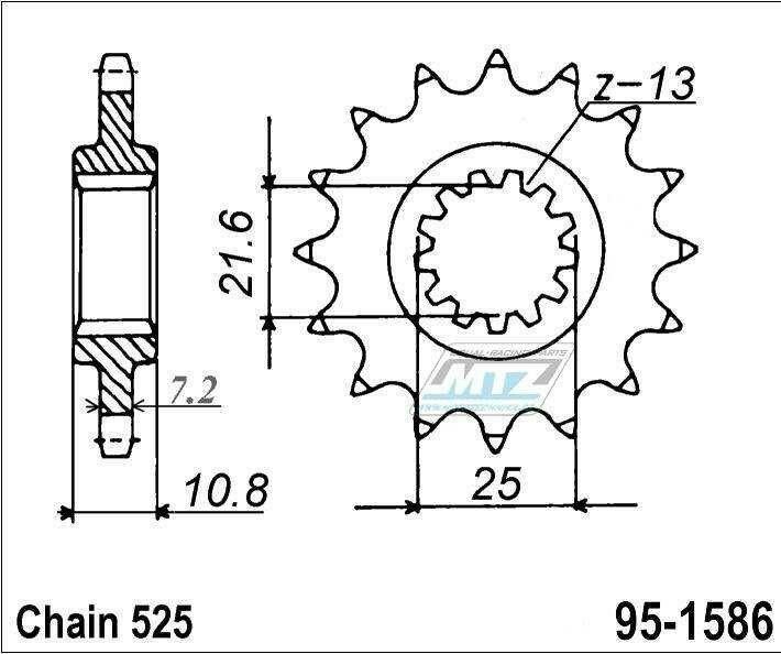 Obrázek produktu Kolečko řetězové (pastorek) 95-1586-17zubů MTZ - Yamaha YZF R6 + TDM850 + TRX850 (5922)