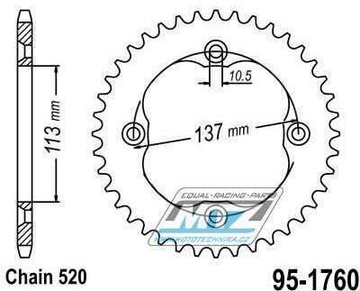 Obrázek produktu Rozeta ocelová (převodník) 1760-38zubů MTZ - Suzuki LT-R450 Quadracer / 06-11 + LTR450 Quadracer + LTZ400 Quadsport / 09-12 95-1760-38