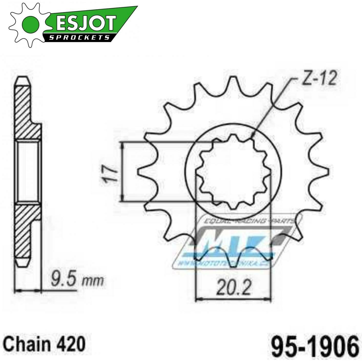 Obrázek produktu Kolečko řetězové (pastorek) 1906-14zubů ESJOT 50-13019-14 - KTM 65SX / 98-23 + 60SX / 98-01 + Husqvarna TC65 / 17-23 + Gas-Gas MC65 95-1906-14-ES