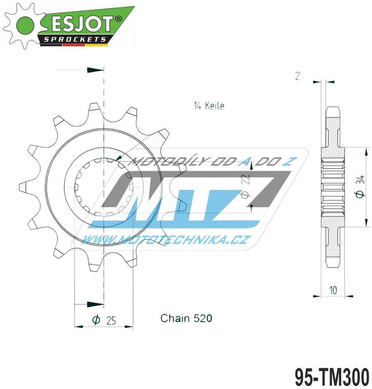 Obrázek produktu Kolečko řetězové (pastorek) TM300-13zubů ESJOT 50-32090-13 - TM MX300+EN250 + EN300 / 95-20 + MX250F+EN250F / 01-10 + MX400F+MX450F+MX530F+EN400F+ EN450F+EN530F / 01-20 95-TM300-13-E