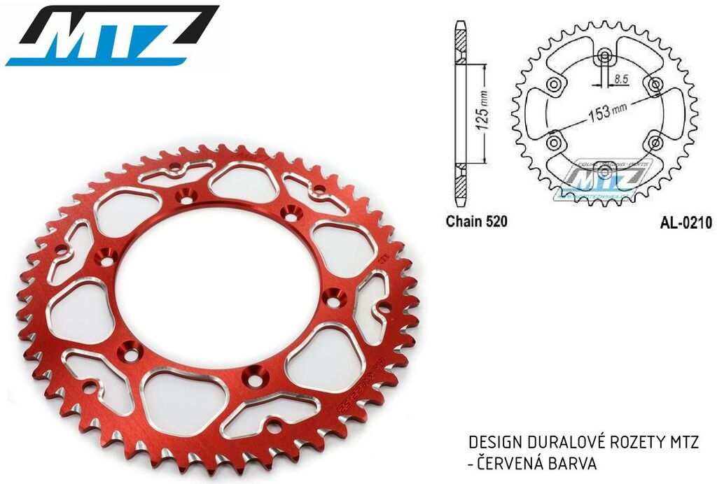 Obrázek produktu Rozeta řetězová (převodník) Dural 0210-50zubů MTZ - barva červená  - Honda CR125+CR250+CR500 + CRF250R+CRF250X+CRF450R+CRF450X+CRF450RX+CRF450L + CRM250+CRF150F + CRF230F / 03-21 + XR250S+XL250S+XL250 AL-0210-50-E4