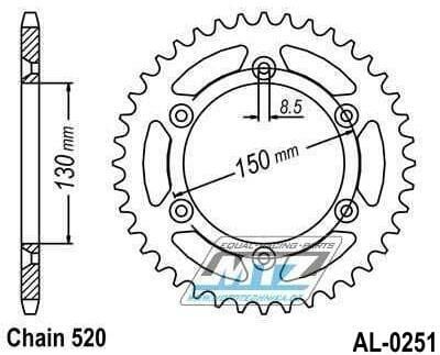 Obrázek produktu Rozeta řetězová (převodník) 0251-48zubů MTZ ALU zlatá - Yamaha YZ125+YZ250 + YZF250+YZF400+YZF426+YZF450+YZF450X + WRF250+WRF400+WRF426+WRF450 + TTR230 + Honda XR250+XR350+XR500 + XL250+XL400+XL500 AL-0251-48-E1