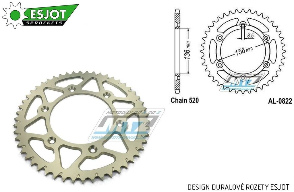 Obrázek produktu Rozeta řetězová (převodník) Dural 0822-49zubů ESJOT 51-32043-49 - barva stříbrná - Husqvarna CR+WR+TC+TE+WRE+TXC+SM+SMR + Suzuki DR350+DRZ400 + Cagiva WMX + Gas-Gas EC+ECF+XC+Ranger + Beta RR + Sherco AL-0822-49-ES